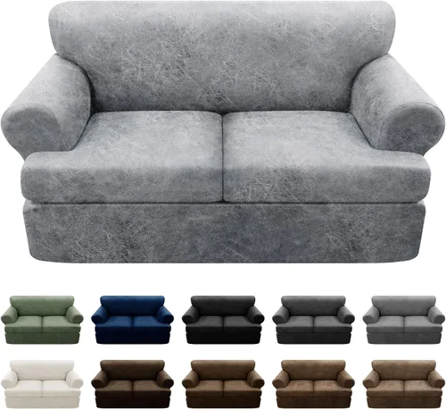 Vista 72 de Fundas para Sillón de 2 Piezas con Cojín en T, Fundas de Aspecto de Cuero para Sofá, Fundas para Sillas, Protector de Muebles Elástico, Funda