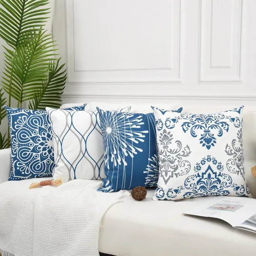 Vista 2 de Coliuso Fundas Decorativas para Almohadas de Tiro 16x16 Juego de 4, Azul Moderno Simple Cuadrado Funda de Almohada Cojín para Sofá Sillón