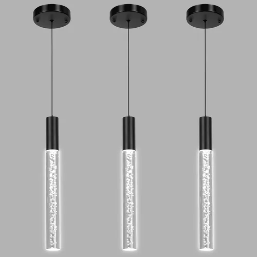 Vista 12 de Moderna lámpara colgante dorada, 1 luz LED colgante de 3 colores, cable acrílico, luces colgantes de techo ajustables para cocina, isla, sala