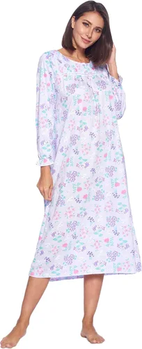 Vista 10 de Casual Nights Vestido de dormir floral de manga larga para mujer, camisón Henley de longitud completa Baya(Berry floral)