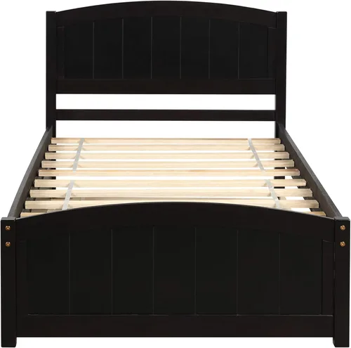 Vista 5 de Merax Cama de plataforma de madera tamaño individual, marco de cama con cama nido, no requiere somier, color espresso