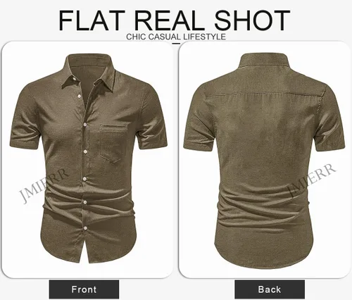 Vista 269 de JMIERR Camisas de vestir a rayas con botones y manga corta para hombre