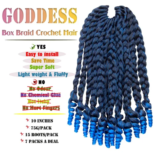 Vista 2 de 7 paquetes de extensiones de cabello diosa con extremos rizados, extensiones de cabello azul degradado para mujeres negras y bebés niños