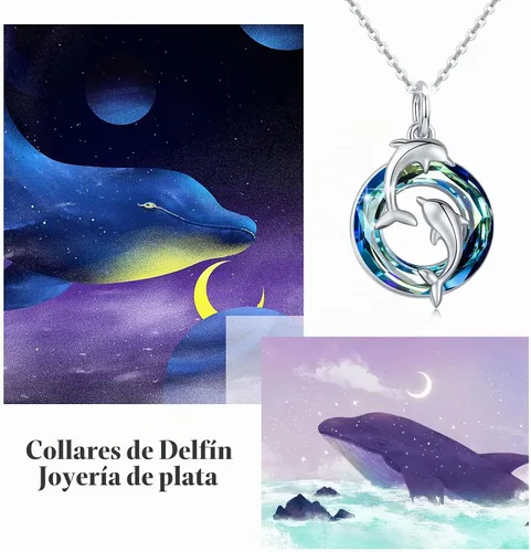Vista 3 de Collar de Delfín 925 Plata de Ley Regalos para el Día de la Madre Cadenas de Collar para Mujer Collar de delfín de cristal azul