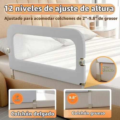 Vista 4 de omzer Riel de protección de cama para niños pequeños - Barandilla de seguridad para bebé de 32 pulgadas, plegable y con alturas ajustables