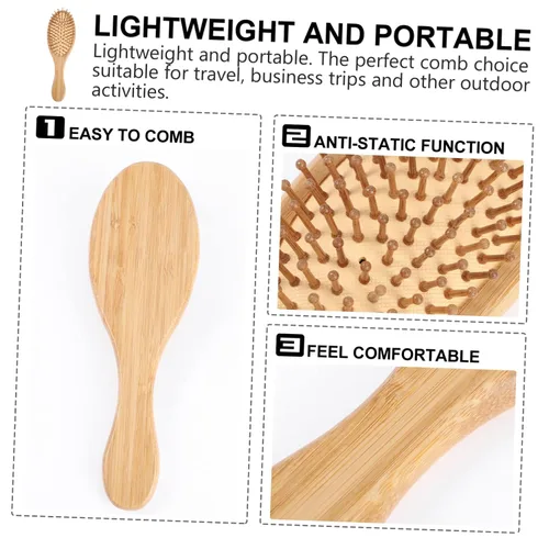 Vista 5 de Peine de bambú para el cabello, 3 piezas, peines de barba, cepillo de cerdas de madera, peine de bambú natural, cepillo masajeador para cuero