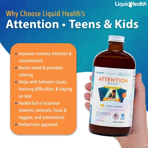 Vista 3 de LIQUIDHEALTH 16 oz Attention, Calm Kids Kids Teens Multivitamínico líquido para concentración, memoria, suplemento, concentración, apoyo vitamínico