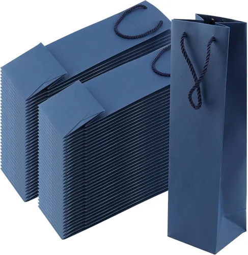 Vista 9 de SEUNMUK Paquete de 30 bolsas de regalo para botellas de vino rosa, 13.8 x 4.3 x 3.5 pulgadas, papel fuerte grueso de 250 GSM con asas para fiestas