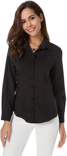 Vista 5 de Atnlewhi - Camisa de trabajo clásica con botones, manga larga, elástica, formal y casual para mujer