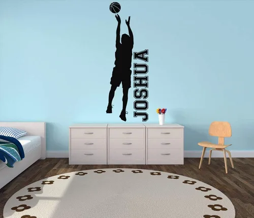 Vista 3 de Calcomanía de vinilo con nombre personalizado de baloncesto para niños
