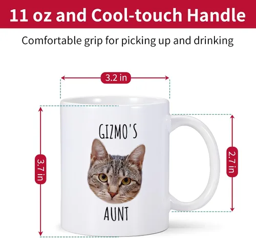 Vista 5 de Taza de café personalizada para gatos, taza de foto de gato personalizada, taza de café de tía de gato, taza de café personalizada para mascotas