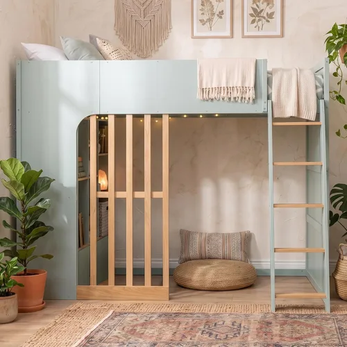 Vista 17 de Playhouse Wood Twin Size Loft Bed with Storage Staircase, Desk, Shelves