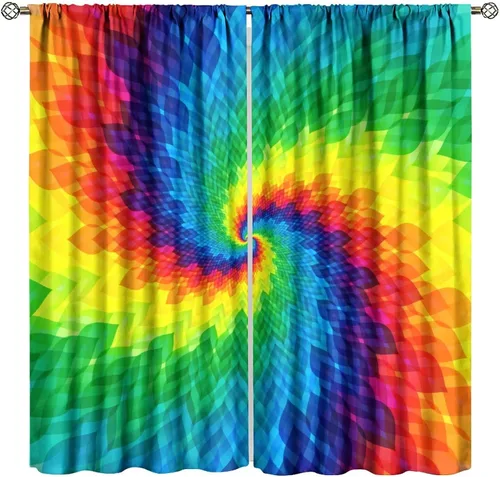 Vista 30 de Cortinas opacas abstractas de arco iris, pintura de color arcoíris con gotas, diseño gráfico creativo con bolsillo para barra, para sala de estar
