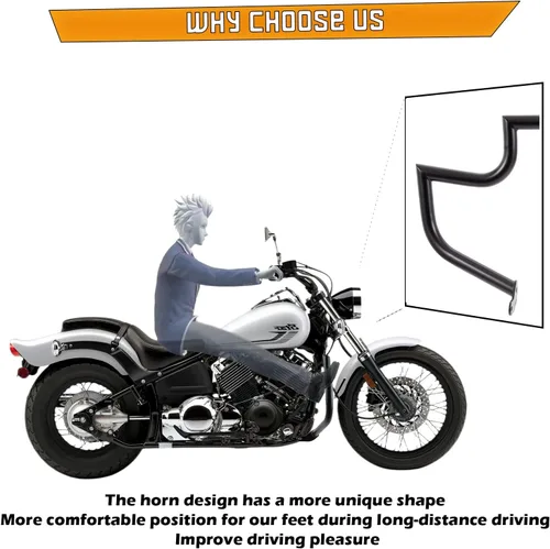 Vista 3 de Kinglemc Barra de Choque Protector de Motor Barra de Carretera para Yamaha VStar V-Star Dragstar XVS 400 650 (Negro)