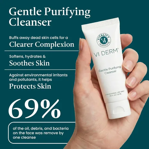 Vista 2 de VI Derm Limpiador purificador suave hidratante – Lavado facial con aloe vera, antioxidantes y corteza de sauce, mini limpiador facial tamaño viaje