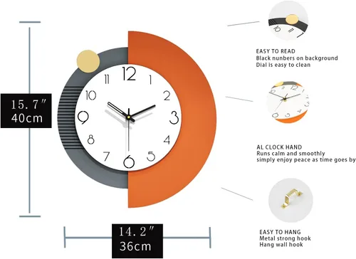 Vista 5 de FLEBLE Relojes de pared modernos para decoración de sala de estar, reloj de pared decorativo grande, funciona con pilas, para dormitorio, oficina