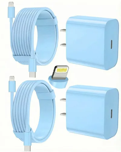 Vista 12 de Cargador de iPhone de carga rápida, paquete de 2 bloques de carga de pared tipo C con 2 unidades [6 pies y 10 pies] cable USB C a Lightning