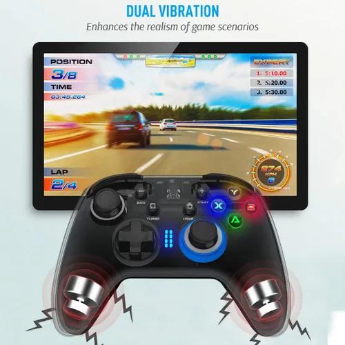 Vista 3 de Forty4 Wireless Gaming Controller Dual-Vibration Joystick Gamepad Computer Game Controller for PC Windows 781011 PS3 Switch- Black