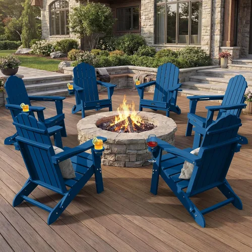 Vista 11 de Silla Adirondack plegable, silla Adirondack de HDPE con 2 soportes para tazas, sillas para fogatas al aire libre de fácil montaje para patio
