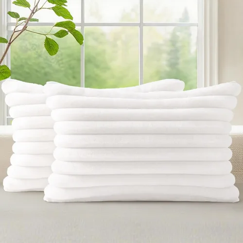 Vista 46 de decorUhome Fundas de almohada de piel sintética, juego de 2, decorativas, afelpadas, suaves, afelpadas, a rayas, parte posterior de terciopelo