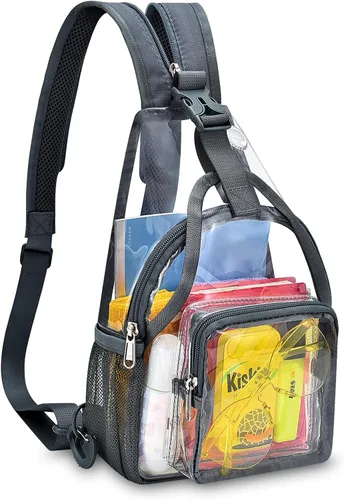 Vista 8 de Mildbeer Mochila pequeña transparente para mujer, bandolera y hombro convertibles, bolsa de festival aprobada por estadios para conciertos y uso