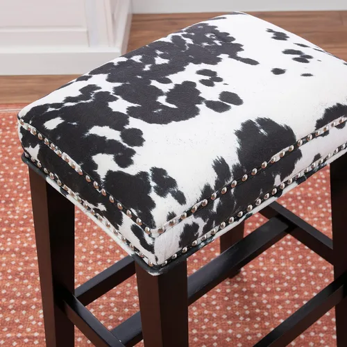 Vista 5 de Linon Taburete de bar Harlow con estampado de vaca negra sin respaldo de 30 pulgadas