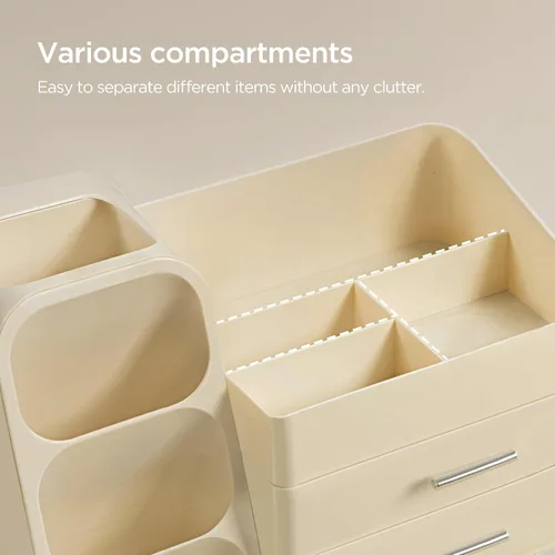 Vista 3 de HBlife Organizador de maquillaje con soporte para brochas para tocador, organizador grande de plástico para tocador de baño, almacenamiento