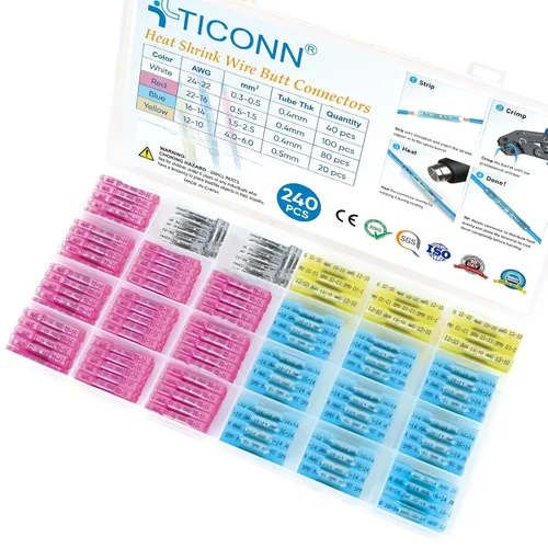 Vista 22 de TICONN Kit de conectores a tope termorretráctiles de 60 piezas, empalme a tope AWG 14 – 12, terminales de crimpado de cables eléctricos marinos