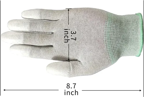 Vista 2 de Guantes de trabajo, guantes ESD, guante de fibra de carbono de alta resistencia, guante antiestático, punta de dedo antideslizante, mediano, 10 pares