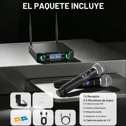 Vista 7 de Sistema de micrófono inalámbrico, mejorado de 2.4 GHz recargable profesional AI conexión automática de canal inalámbrico con distancia de recepción