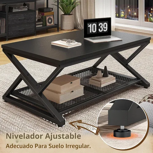 Vista 6 de EnHomee Mesa de Café con Almacenamiento, Mesas de Café Modernas para Sala de Estar con Estante de Malla, Mesa de Centro Rectangular de 2 Niveles