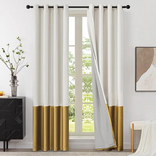 Vista 32 de BULBUL Cortinas de terciopelo 100% opacas negro oro, cortinas modernas con forro de 63 pulgadas de largo, cortinas térmicas con ojales para sala