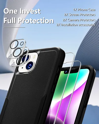 Vista 5 de Funda para iPhone 14 con protector de pantalla [parte trasera dura protectora a prueba de golpes] [prueba de caídas de grado militar], funda