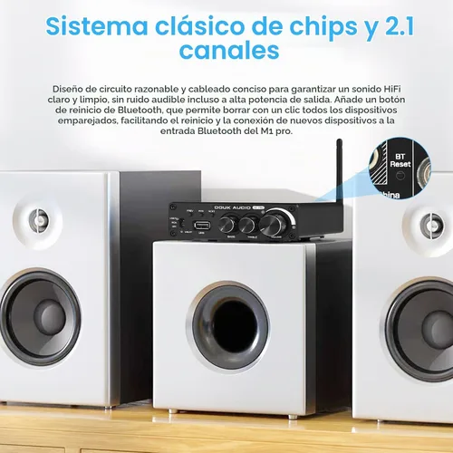 Vista 5 de Douk Audio Amplificador de potencia Bluetooth M1 PRO de 320 W, amplificador de audio de 2 canales, receptor inalámbrico, para altavoces estéreo
