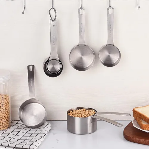 Vista 7 de Juego de tazas medidoras, juego de tazas medidoras de acero inoxidable 18/8 para hornear y cocina, taza métrica y de metal estadounidense