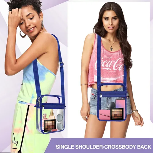 Vista 29 de Bolsa transparente aprobada para estadios, bolsa cruzada transparente, con correa de hombro ajustable para mujer, con bolsillo frontal