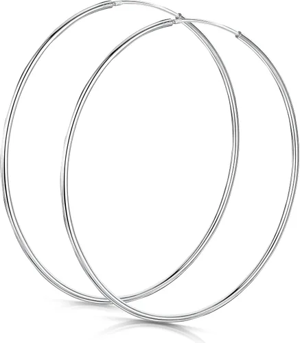 Vista 7 de Amberta® Aretes de plata de ley 925 con círculos finos y sin fin. Tamaño del diámetro: 20 30 40 60 2.953 in