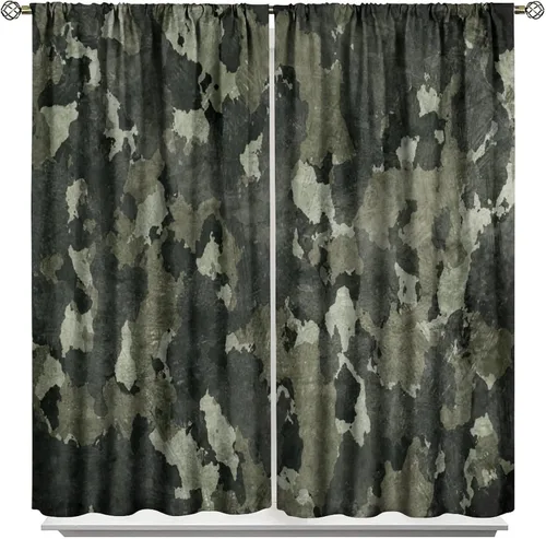 Vista 54 de Cortinas opacas de camuflaje de bosque, animales salvajes, osos, ciervos, alces, con bolsillo para barra, para sala de estar, dormitorio, decoración