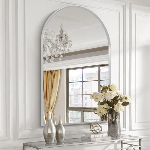 Vista 17 de Espejo arqueado negro de 16" x 20", espejo de pared para baño con arco, espejo de tocador de baño con marco de metal y parte superior arqueada