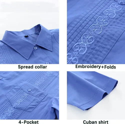 Vista 4 de MAXJON Camisas de guayabera para hombre, camisas cubanas de manga corta