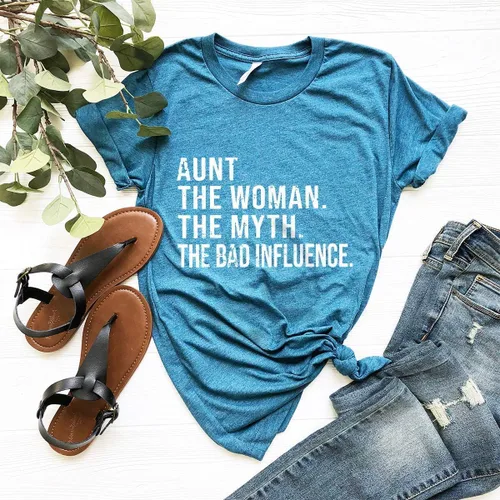 Vista 4 de Funny Aunt T-Shirt, Aunt T shirt, Best Auntie Ever Tee, Auntie Tee, Aunt Gift, Gift For Aunt, Aunt The Women The Myth The Bad Influence Shirt
