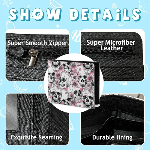 Vista 5 de Bonita cartera de cuero para mujer y niña, doble pliegue, tarjeta de crédito, billetera cero, adecuada para carteras de hombres y mujeres, Cartera