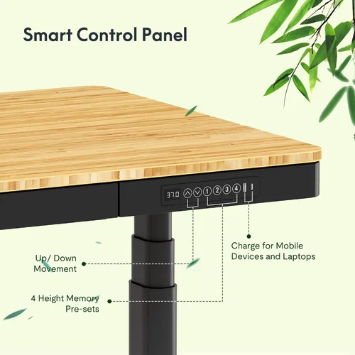 Vista 6 de FLEXISPOT Q8 - Escritorio de pie de bambú de 55" con motor dual, estación de trabajo de computadora eléctrica de altura ajustable en 3 etapas