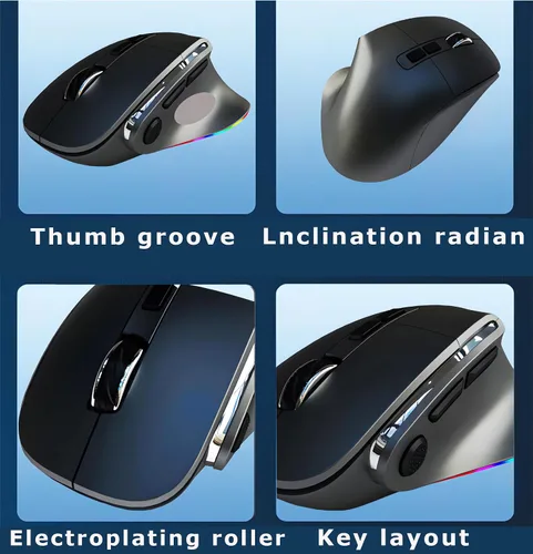 Vista 3 de Ratón ergonómico con forma de manos medias, modo dual (Bluetooth+USB), recargable con túnel carpiano vertical Bluetooth inalámbrico