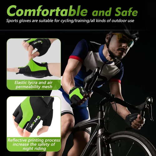 Vista 4 de GEZVOC Guantes de ciclismo para hombres y mujeres con almohadilla absorbente de golpes, agarre extra, ajuste flexible y cómodo, peso ligero, guantes