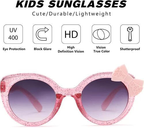 Vista 4 de Bouryo Gafas de sol para niñas con diseño de ojo de gato para niños de 3 a 10 años, protección UV400