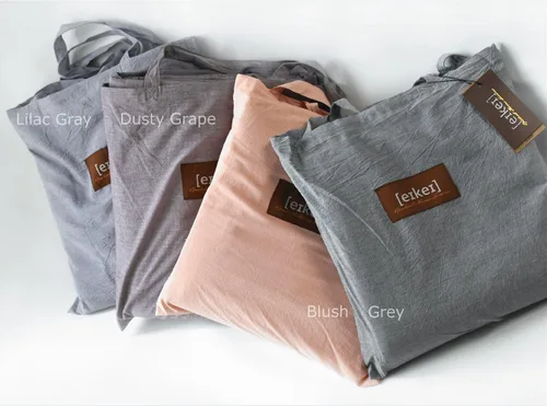 Vista 6 de Eikei - Juego de funda de edredón de algodón lavado cambray, color sólido, estilo casual, moderno, sensación relajada, aspecto suave y arrugado Gris