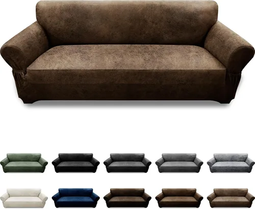 Vista 97 de Fundas para Sillón de 2 Piezas con Cojín en T, Fundas de Aspecto de Cuero para Sofá, Fundas para Sillas, Protector de Muebles Elástico, Funda