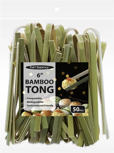 Vista 3 de Party Essentials Mini pinzas verdes desechables de bambú, utensilios para servir tostadas, 6 pulgadas de longitud, 50 unidades, natural