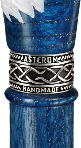 Vista 9 de Asterom Bastón de madera tallada pintada a mano para hombre, águila calva, bastón de madera único, elegante bastón